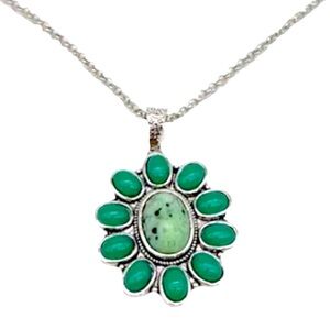New Sterling Silver Natural Grossularite Garnet Green Chalcedony Boho Necklace